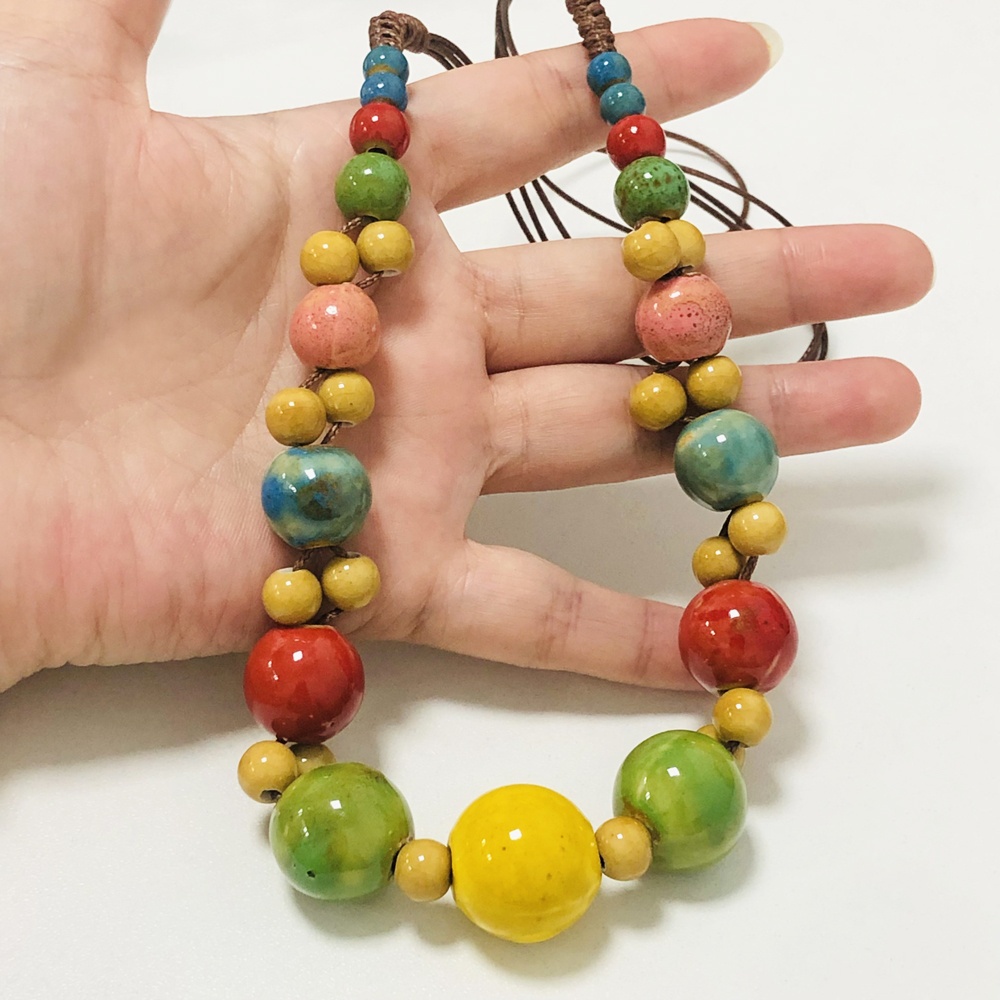 Bohemian Ceramic Beads Necklace Adjustable Collarbone Chain